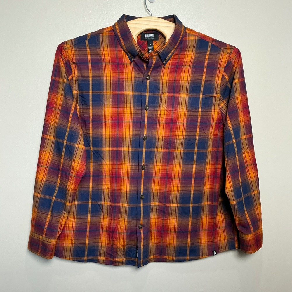 Alaskan Hardgear Untucked Button Shirt Mens XL Orange Plaid Wool Blend EUC
